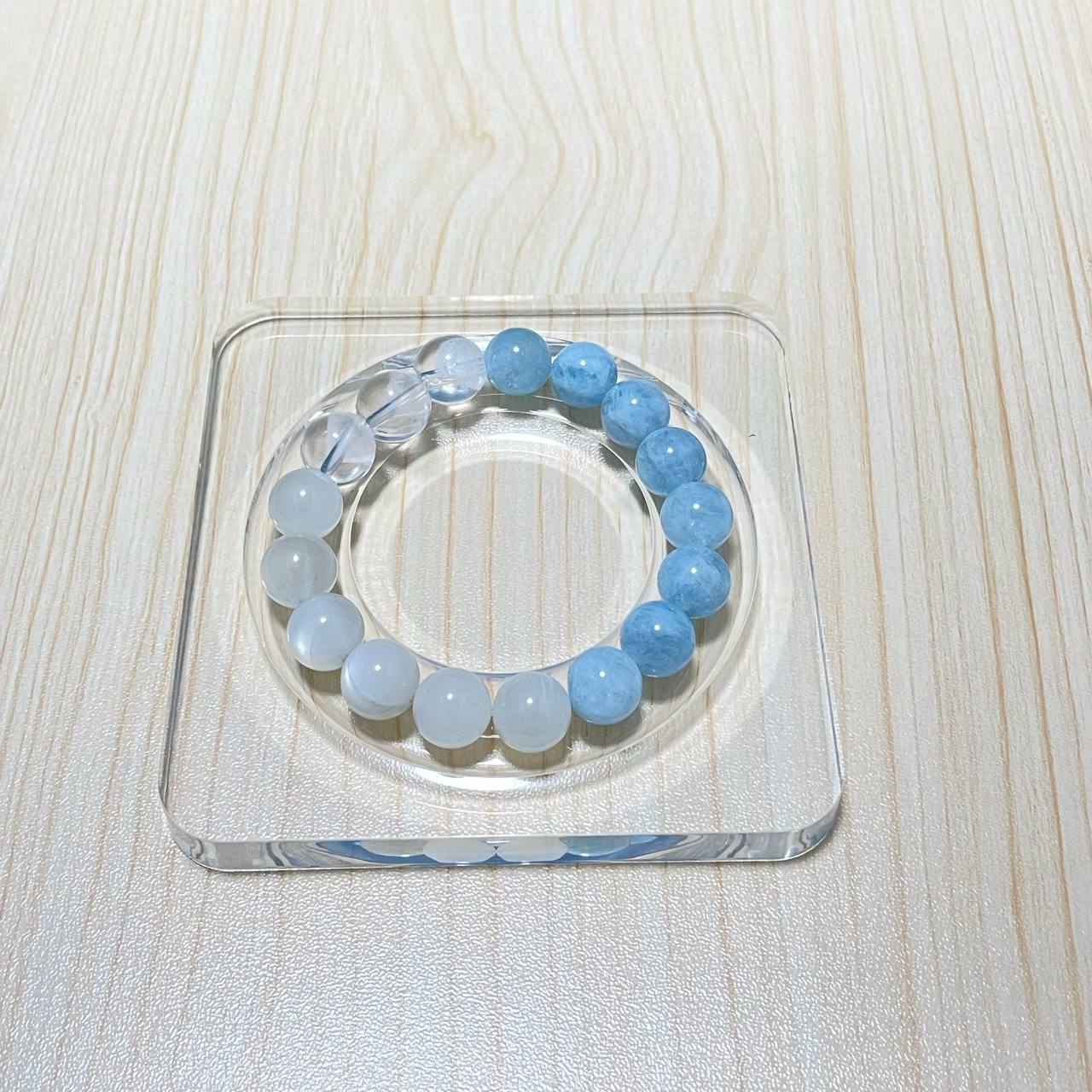 天然石ブレスレット|アクアマリン × ムーンストーン × ピラミッドクォーツ