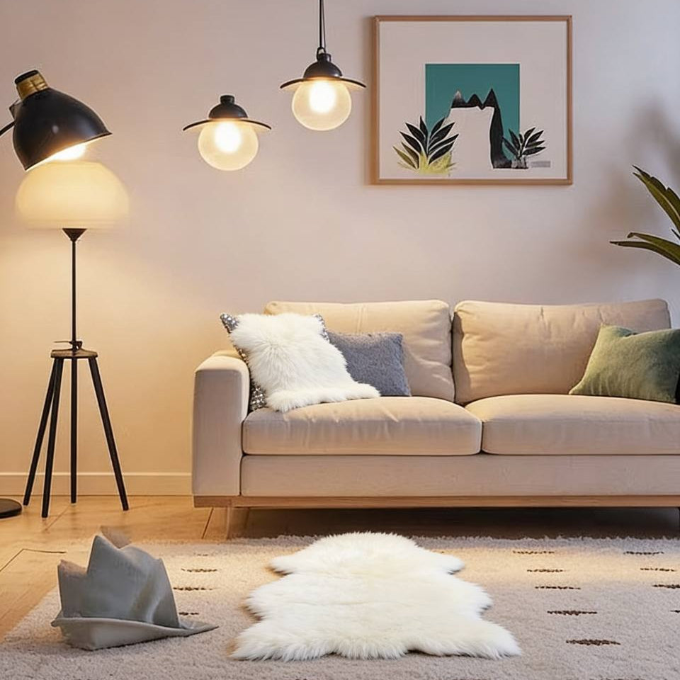 ムートンラグ シープスキン 羊毛皮ラグ 90×60cm ふわふわ長毛ファー